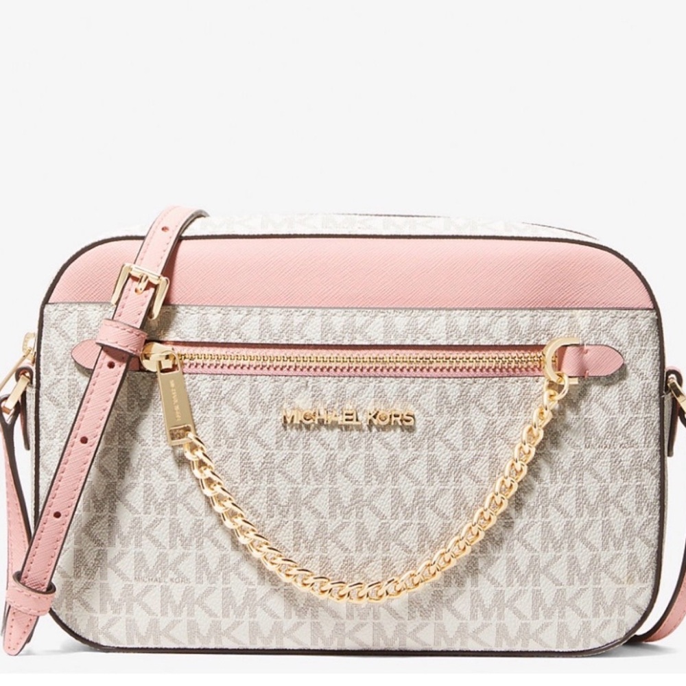 NWT Michael Kors Jet Set Item Large East West Zip Chain Crossbody Powder Blush